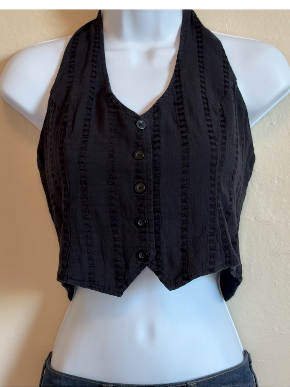 Forever 21 Black Halter Button-Front Crop Vest